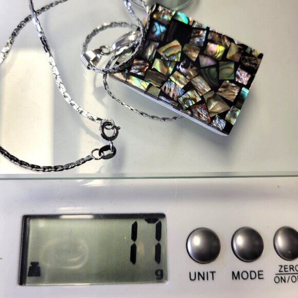 Womens Abalone Pendant Shell Inlay Rectangular Pendant with Silver Necklace - Picture 8 of 8
